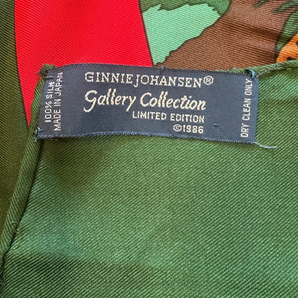 Ginnie Johansen Silk Scarf Green Gallery Horse Hunting 80s Retro Equestrian - Picture 6 of 9
